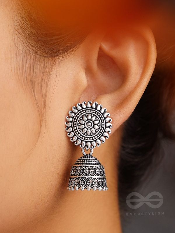 The Sheeny Sun- Oxidised Jhumka Earrings