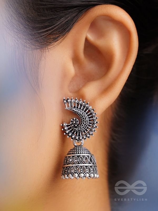 The Sterling Shell- Oxidised Jhumka Earrings