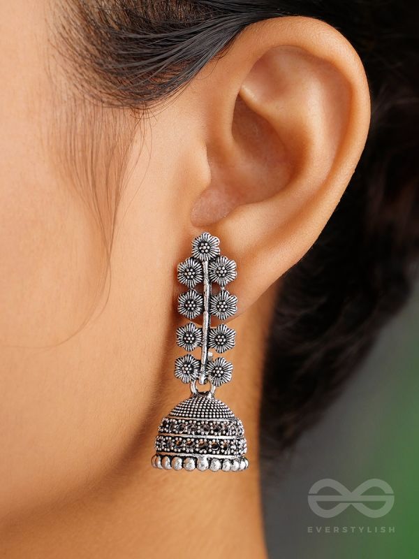 The Flower Branch- Oxidised Jhumka Earrings