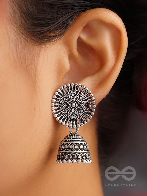 The New Moon- Oxidised Jhumka Earrings