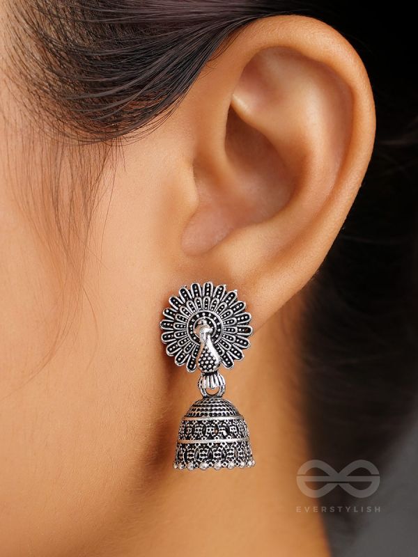 The Peacock's Paradise- Oxidised Jhumka Earrings