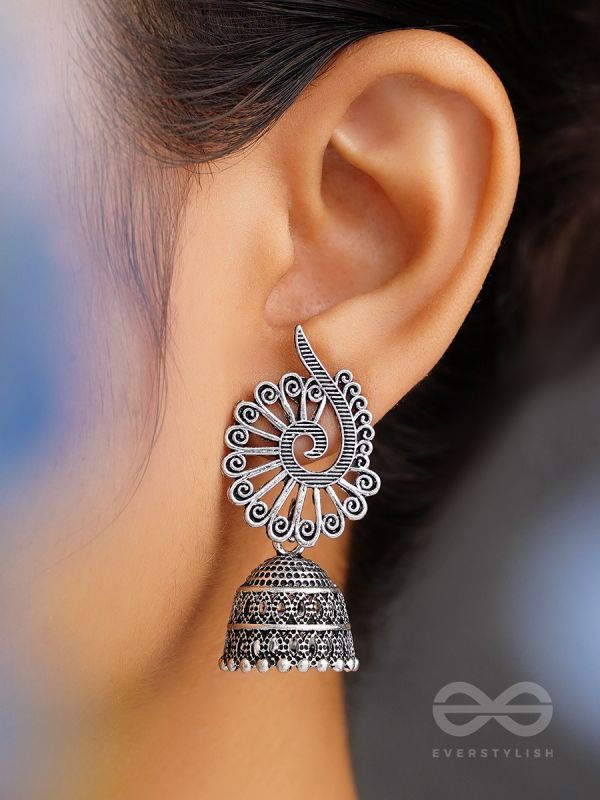 The Peacock Crown- Oxidised Jhumka Earrings