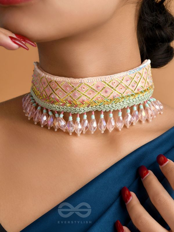 Maanikya- The Pink Wonder- Sequins and Beads Embroidered Choker Necklace