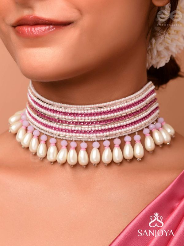 Aneeka- The Colorful Lanes- Pearl and Glass Beads Embroidered Choker Necklace