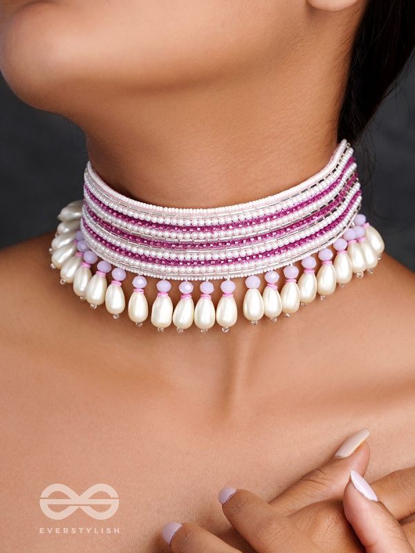 Aneeka- The Colorful Lanes- Pearl and Glass Beads Embroidered Choker Necklace