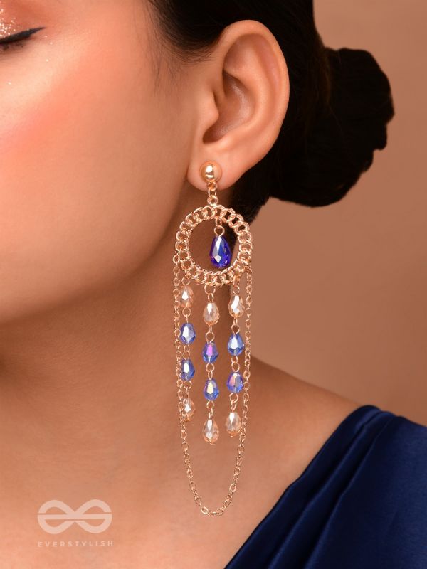 The Sapphire Rain- Golden Embellished Earrings