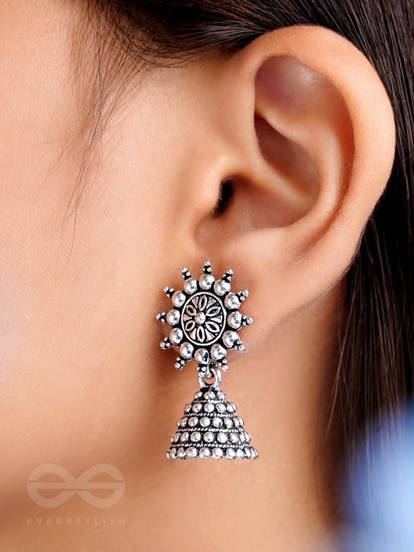 The Pearly Sun- Oxidised Jhumka Earrings