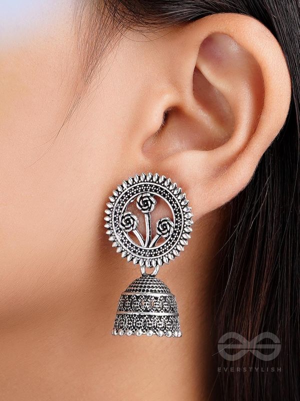 In Full Bloom- Oxidised Jhumka Earrings