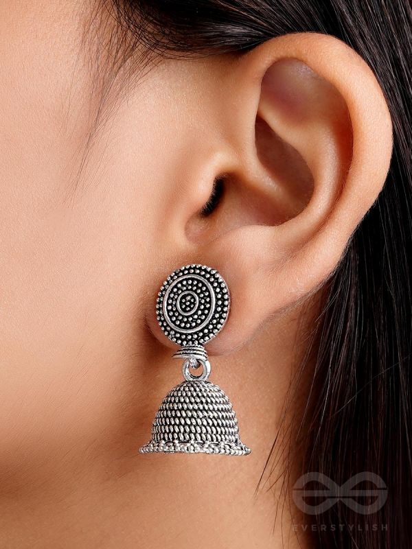 The Spotted Sun- Oxidised Jhumka Earrings