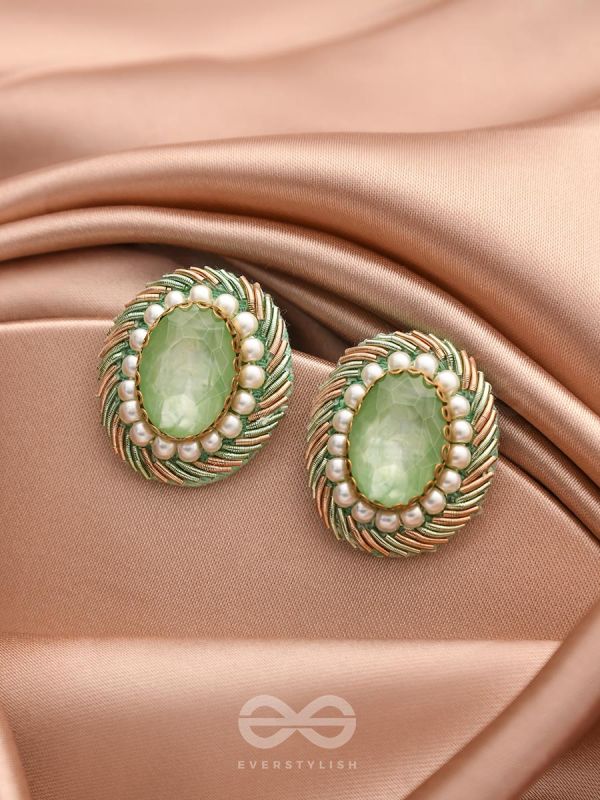Hariparna- The Green Gem- Pearls and Stones Embroidered Earrings