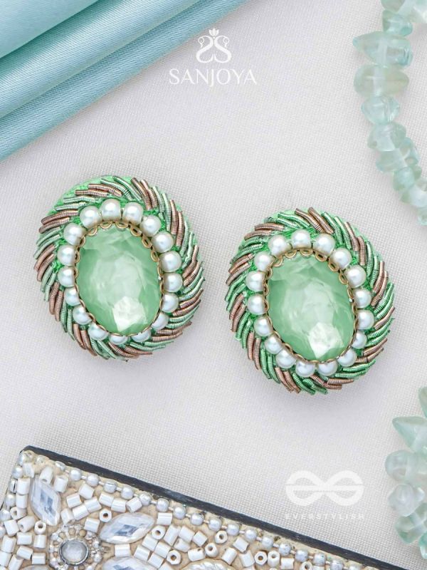 Hariparna- The Green Gem- Pearls and Stones Embroidered Earrings