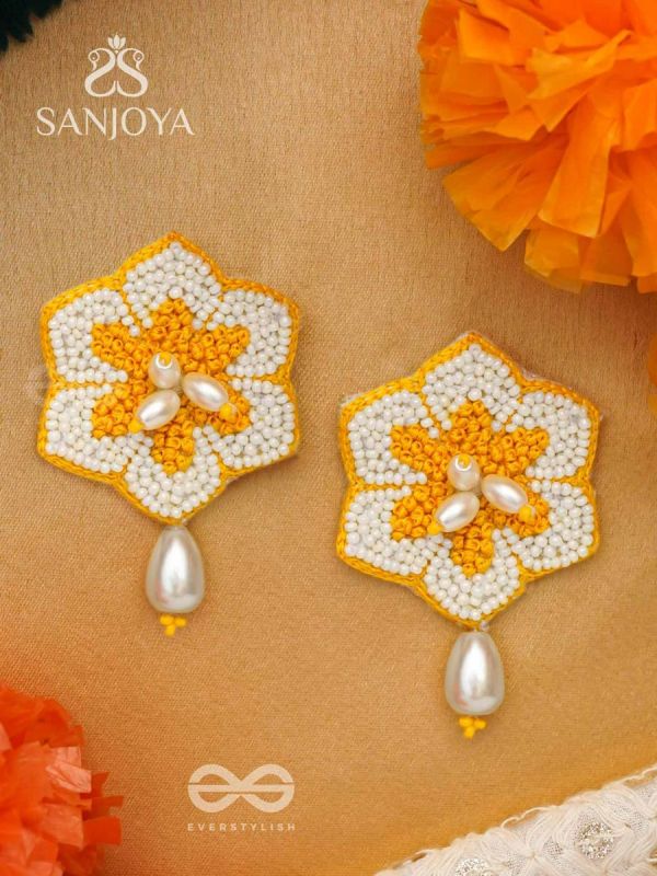 Elaana- The Charming Marigold- Pearls and Resham Embroidered Earrings