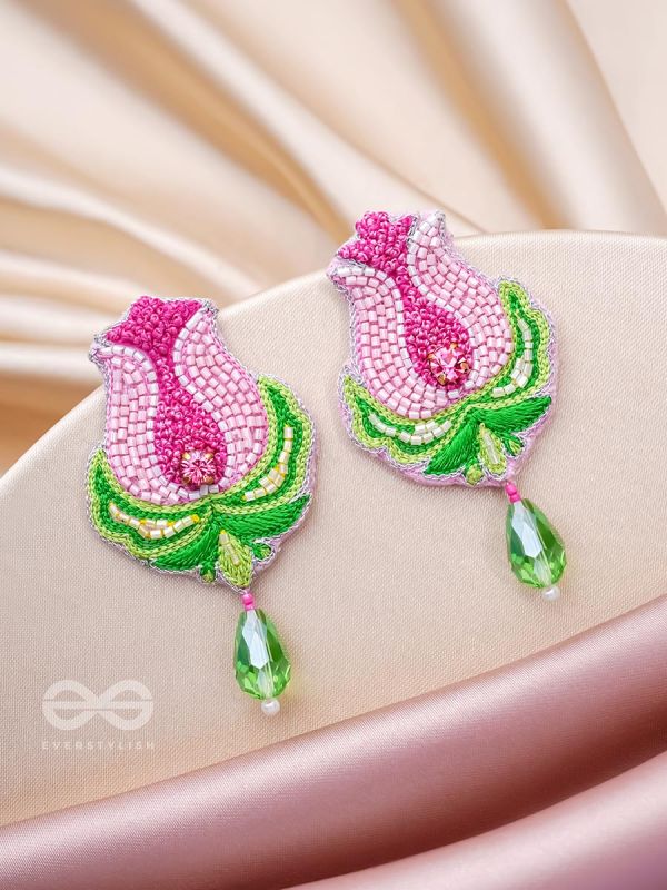 Ambuda- The Lotus Bud- Resham and Glass Drops Embroidered Earrings