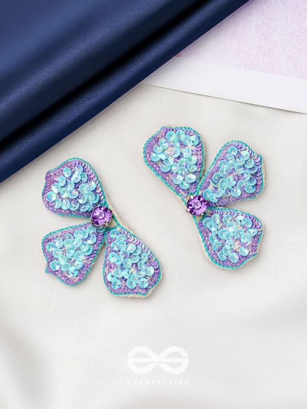 kuvalaya- The Blue Bloom- Stones and Sequins Embroidered Earrings