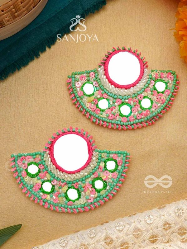 Svastamita- The Beautiful Sunset- Mirror and Resham Embroidered Earrings