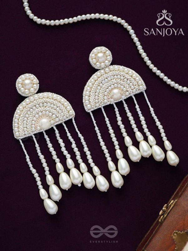 Avasara- The Pristine Rains- Pearls and Pearl Drops Embroidered Earrings