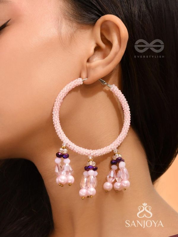 Sinivali- The Pink Moon- Pearls and Beads Embroidered Earrings