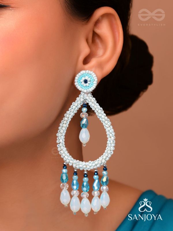 Ashvasya - The Boundless Beauty -  Beads And Glass Drops Hand Embroidered Earrings (Cyan Blue)