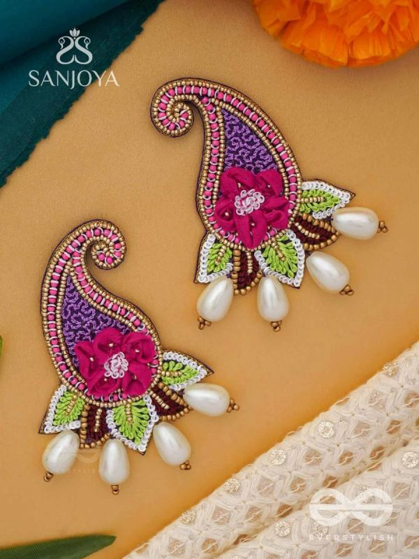 Aabharita- The Ornamented- Resham and Pearls Embroidered Earrings