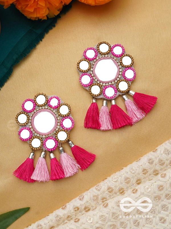 Khavari- The Dewdrops- Mirror and Resham Embroidered Earrings