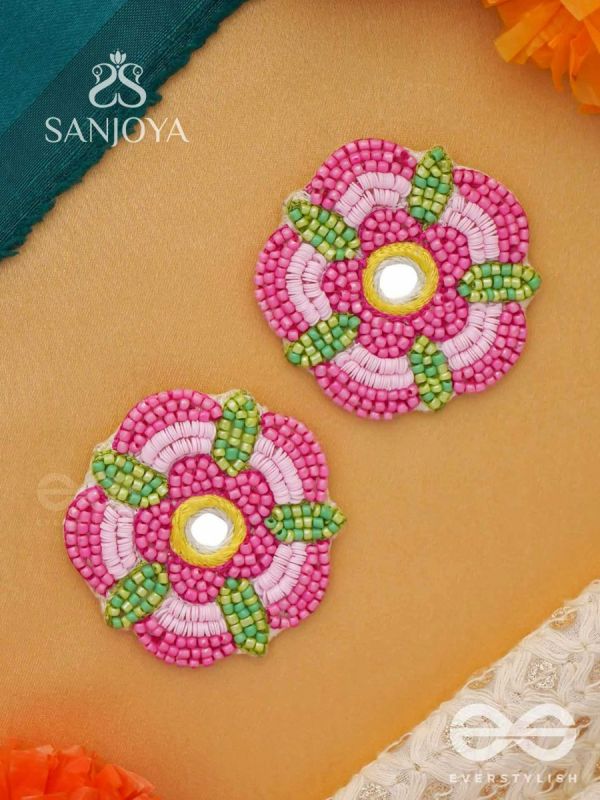 Saumana- The Pink Blossom- Resham and Mirror Embroidered Earrings