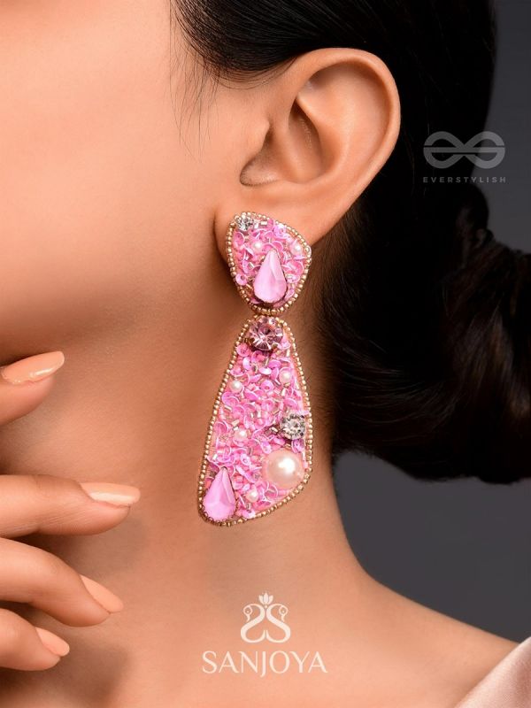 Manikya- The Pink Allure- Stones, Sequins and Beads Embroidered Earrings
