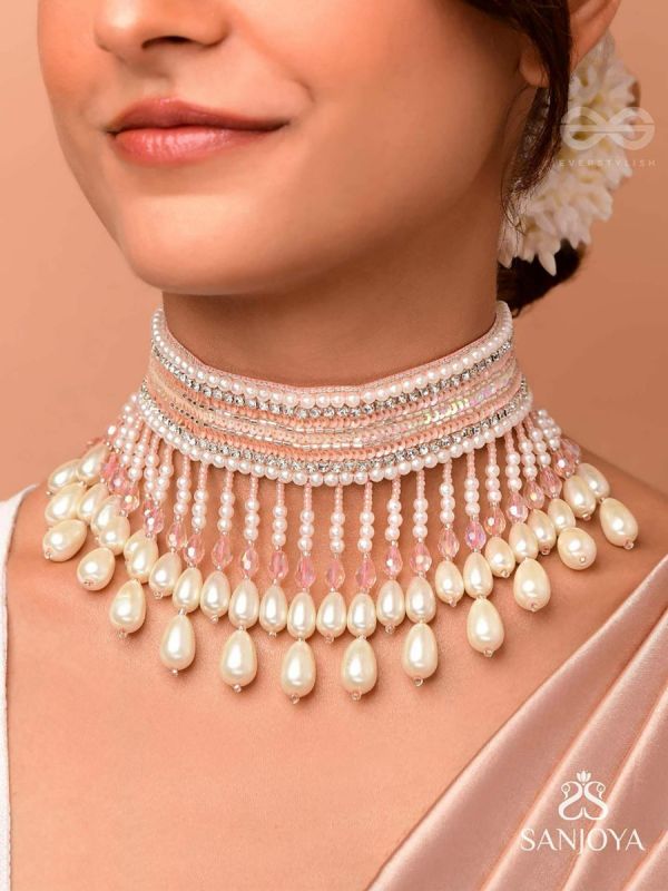 Avasya - The Dew Drops - Beads, Sequins And Pearl Drops Hand Embroidered Choker Neckpiece