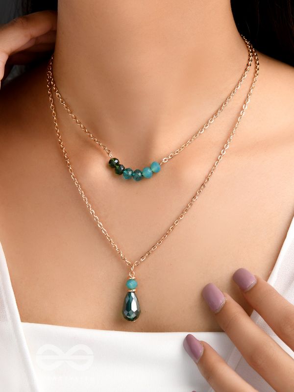 The Sea of Emeralds- Golden Embellished Necklace 