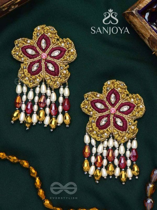 Samkrama- The Falling Stars- Stones and Beads Embroidered Earrings