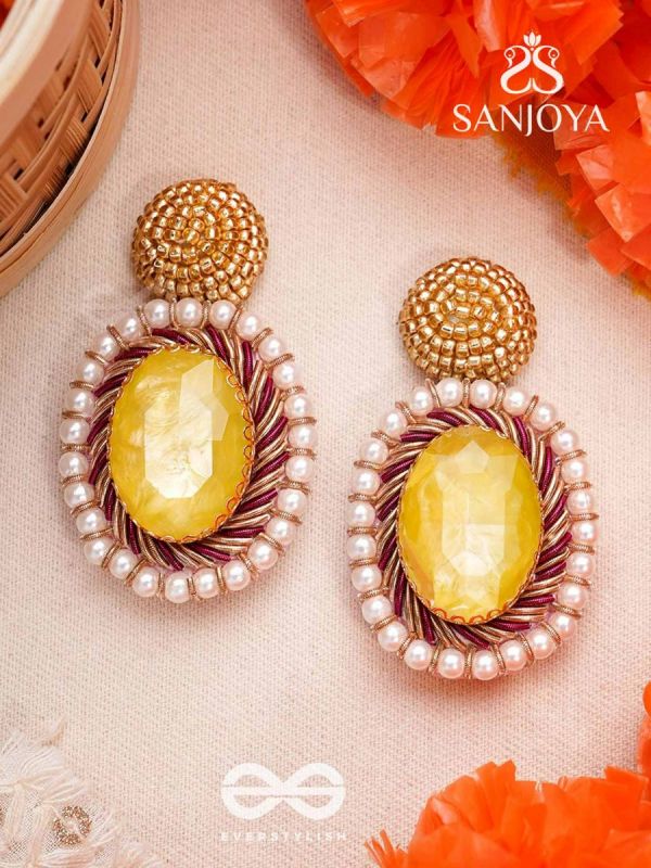 Kapisa - The Glorious Sun - Beads, Dabka And Stones Hand Embroidered Earrings