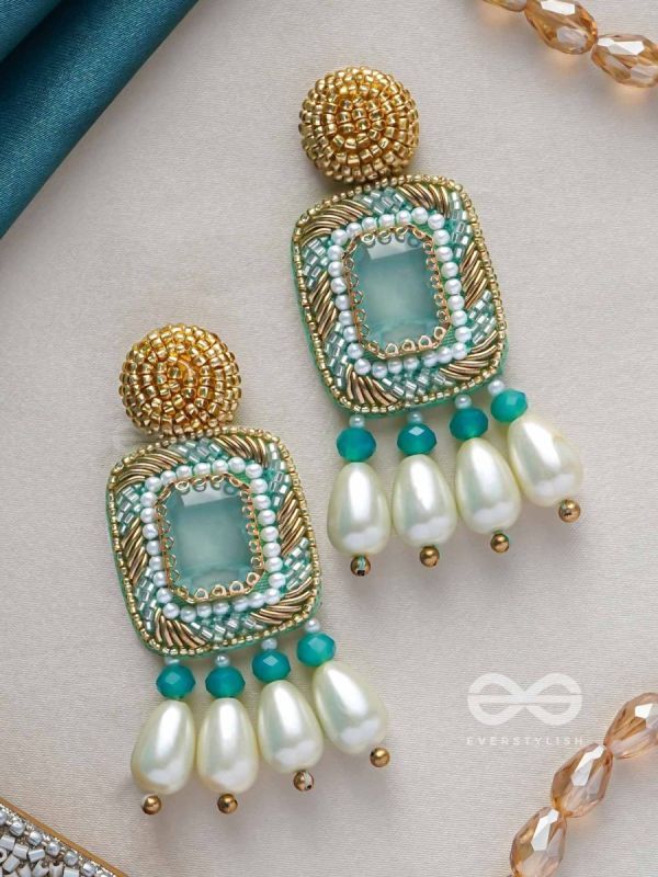 Mandara- The Lucent Mirror - Stones and Pearl Drops Embroidered Earrings