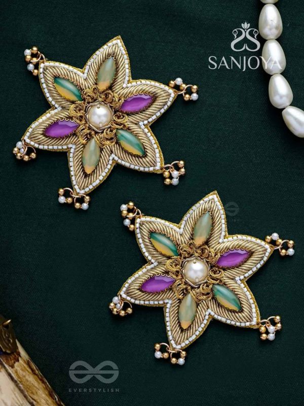 Kuvalya- The Colorful Bloom- Pearls and Stones Embroidered Earrings
