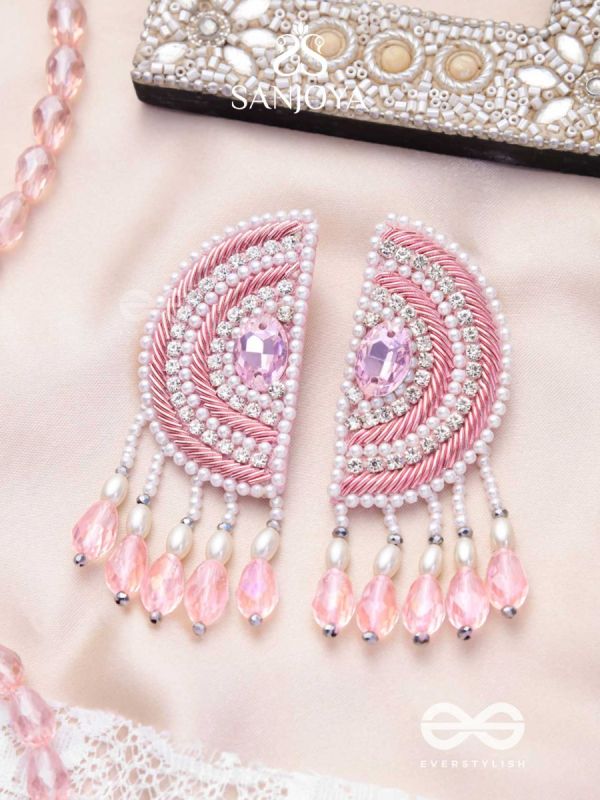 Suvana- The Pink Moon- Pearls and Stones Embroidered Earrings