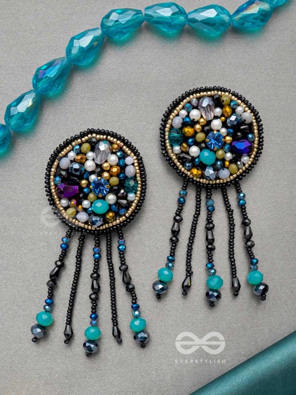 Velaam- The Sandy Beach- Stones and Glass Beads Embroidered Earrings