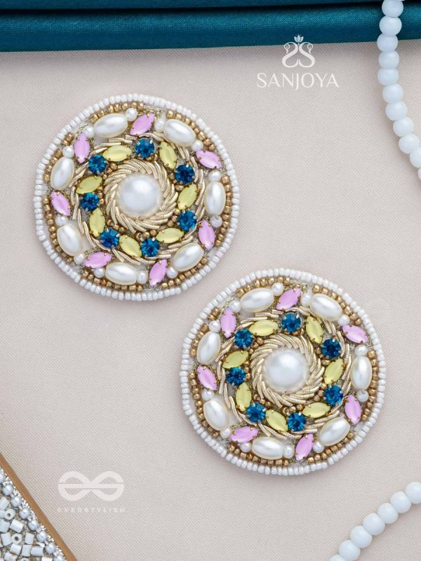 Bhanemi- The Circle of Light- Pearls and Stones Embroidered Earrings