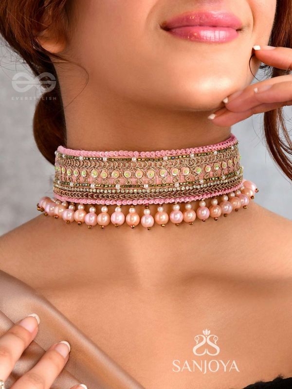 Architam- Beautifuly Decorated- Pearls, Lace and Sequins Embroidered Choker Necklace
