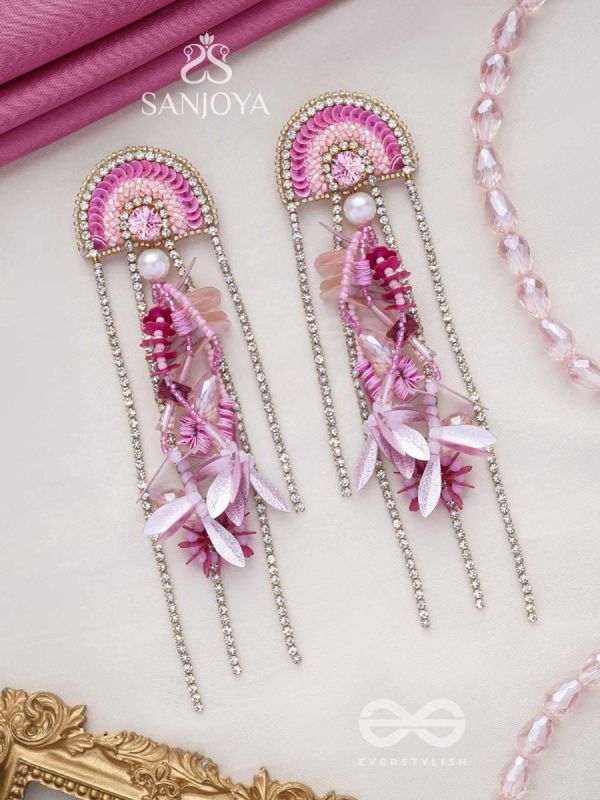 Saraṇyu-The Splendid Spring - Stones and Sequins Embroidered Statement Earrings