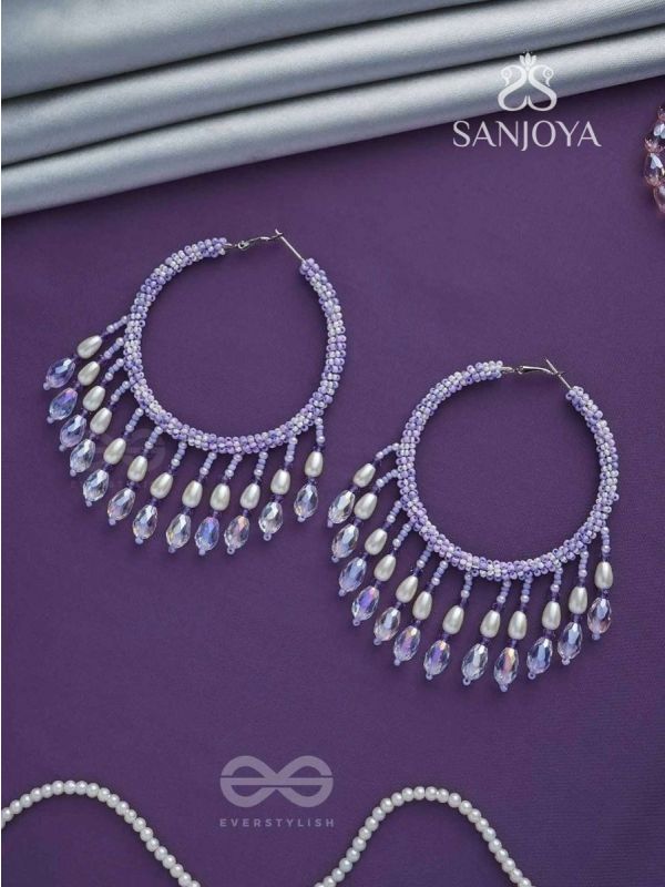 Paridhaav- The Circular Stream- Pearls and Glass Beads Embroidered Hoop Earrings