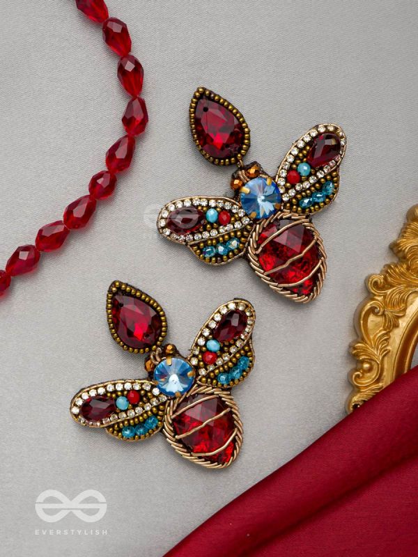 Prabhakita- The Dazzling Firefly- Stones and Glass Beads Embroidered Statement Earrings