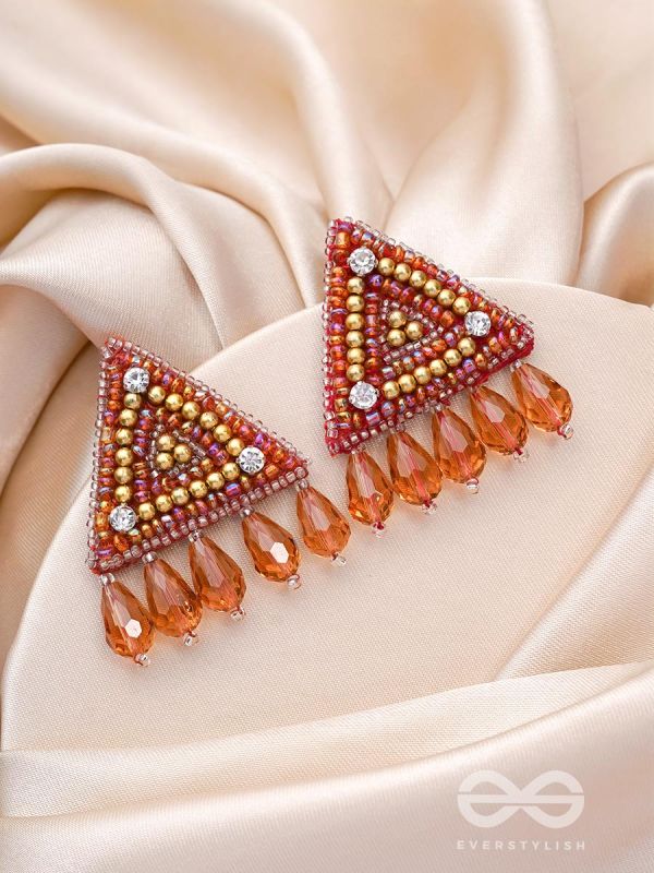 Chaitya- The Cryptic Pyramid- Stones, Glass Drops and Beads Embroidered Stud Earrings