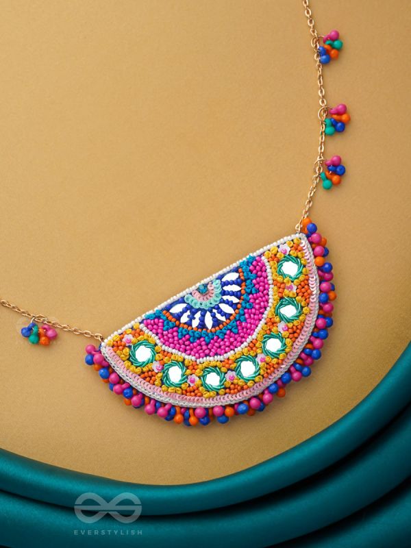 Aatapya- The Bright Sunshine- Mirrors, Ghunghroo, Resham and Sequins Embroidered Necklace