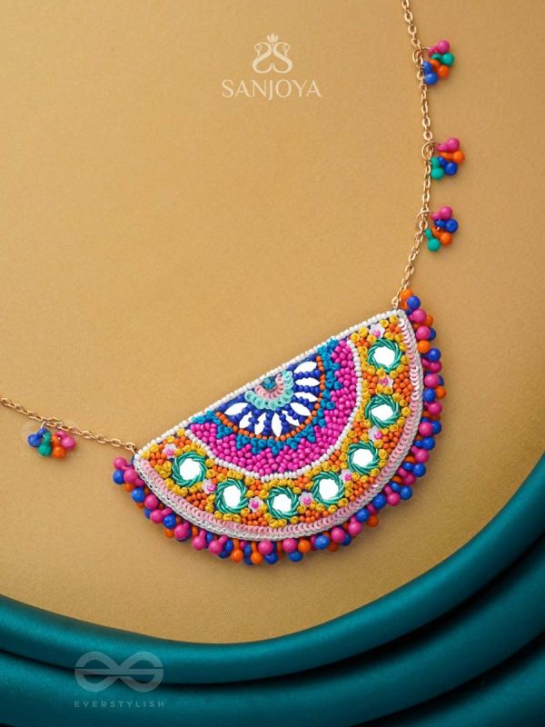 Aatapya- The Bright Sunshine- Mirrors, Ghunghroo, Resham and Sequins Embroidered Necklace
