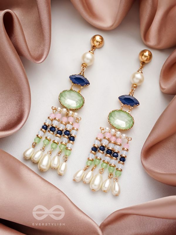 The Emerald Wave- Golden Embellished Earrings