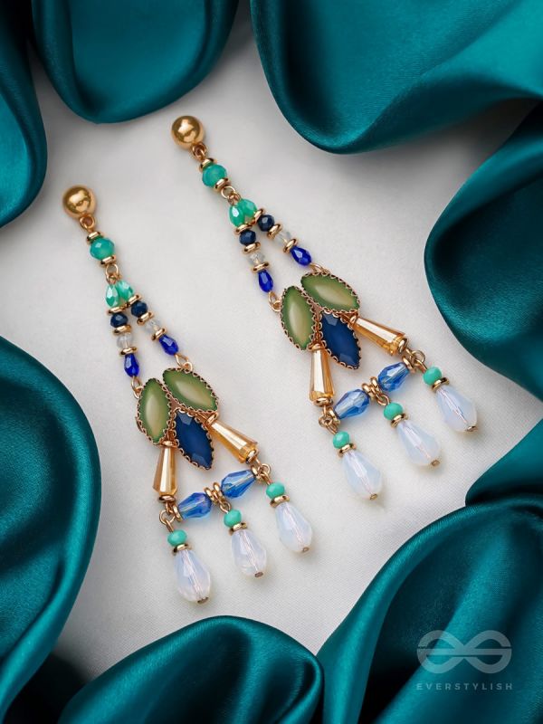 The Blue Lagoon- Golden Embellished Earrings