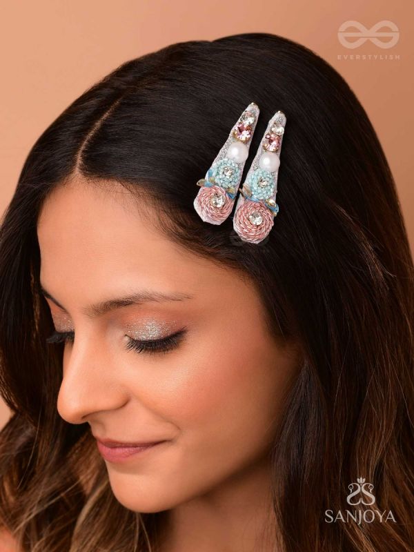 Kelivana- The Pleasant Garden- Stones, Resham, Pearls and Sequins Embroidered Hair Clips 