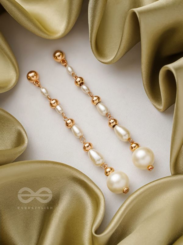The Pearlescent Drops - Golden Pearls Earrings