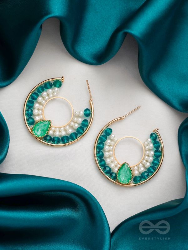 The Circle of Illumination- Golden Embellished Pearl Hoop Earrings