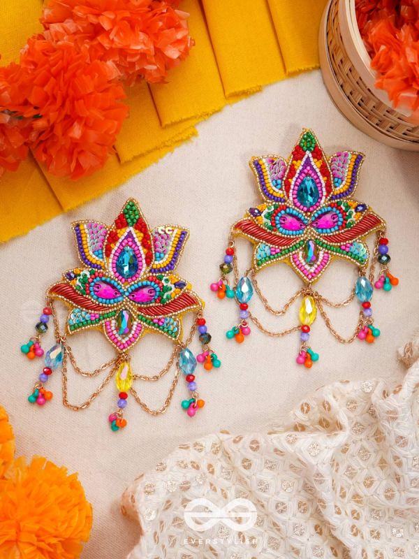 Karnika- The Lovely Lotus- Stones, Sequins and Resham Embroidered Statement Earrings