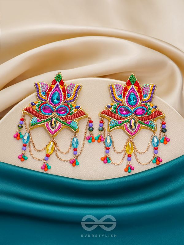 Karnika- The Lovely Lotus- Stones, Sequins and Resham Embroidered Statement Earrings