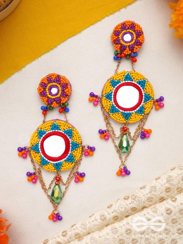 Rashmivat- The Golden Sun- Stones, Sequins and Mirrors Embroidered Earrings